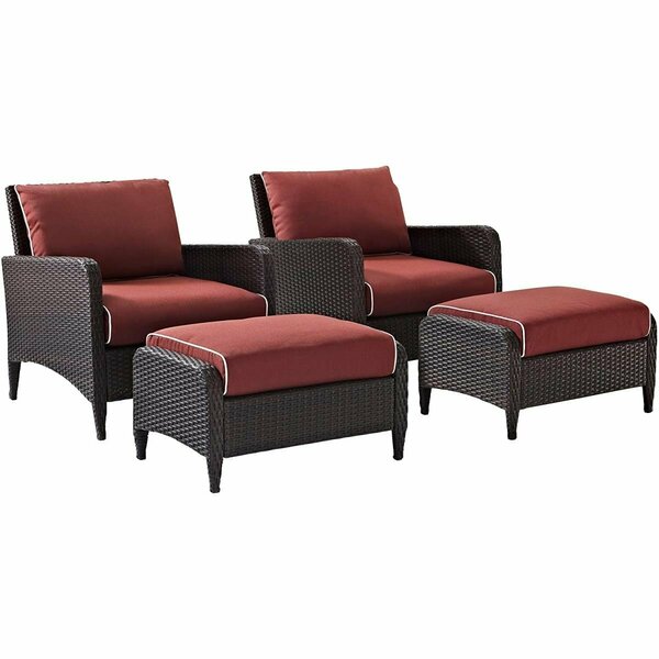 Crosley Brands Kiawah Outdoor Wicker Chat Set - 2 Arm Chairs & 2 Ottomans, Sangria & Brown - 4 Piece KO70033BR-SG